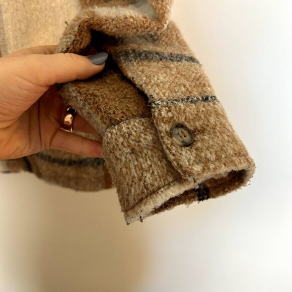 Avec Les Filles Womens Plaid Shacket Cognac Brown Jacket Size Medium Long Sleeve - Picture 14 of 15